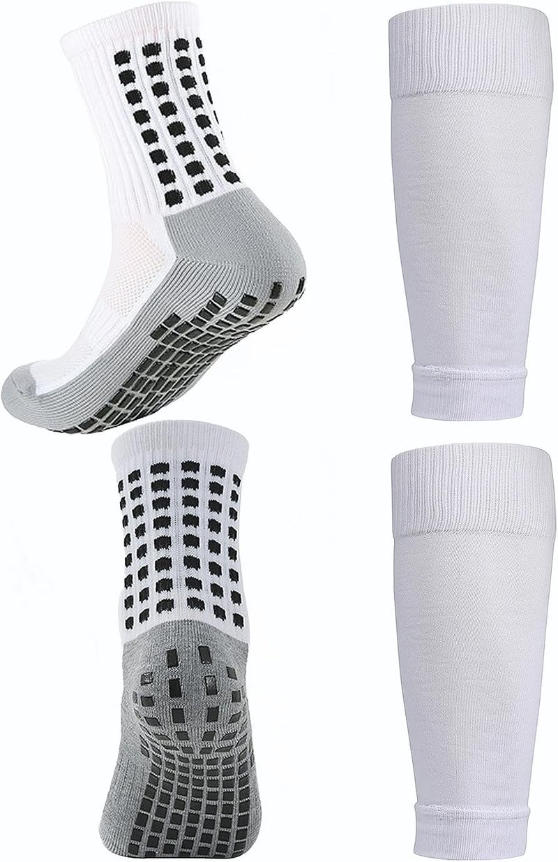 KMOLY 1 Set Soccer Grip Socks,Shin Guard Sleeves for Football Basketball for Men and Women Black/White One Size - Image 1